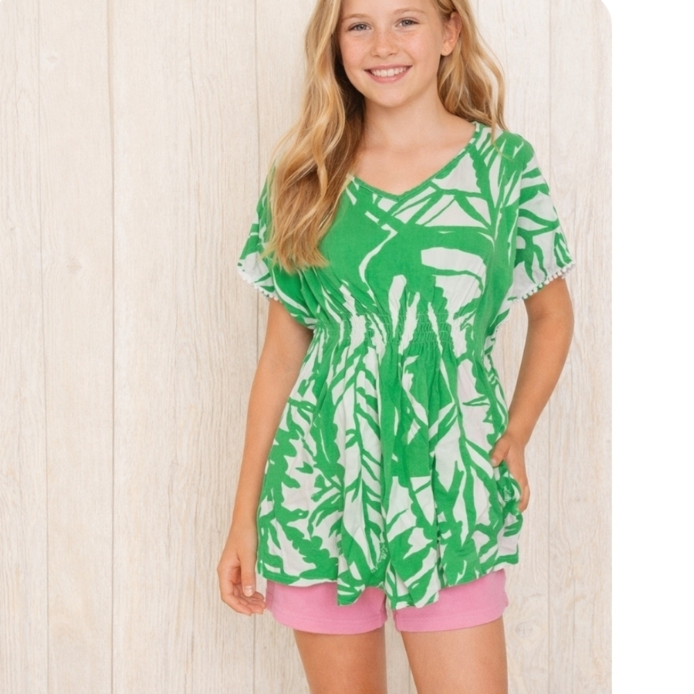 Lilly Pulitzer x Target Girls XL 14/16 Green Tropical Palm Print Smocked Top